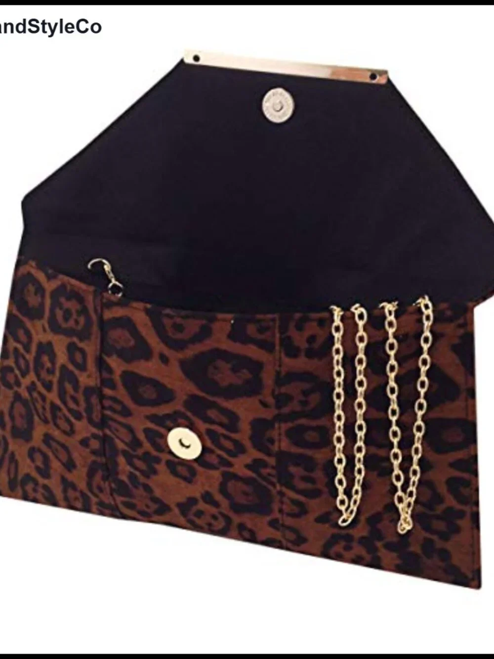 Faux Suede Leopard Envelope Clutch with Detachable Chain